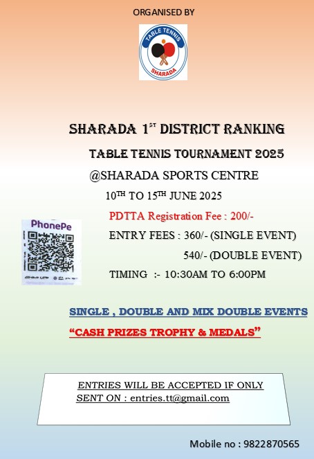 Event photo for SHARADA 1st DISTRICT RANKING TABLE TENNIS TOURNAMENT 2025